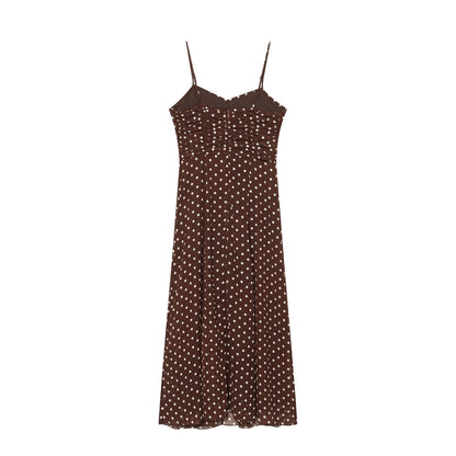 Women's polka dot chiffon suspender MIDI dress