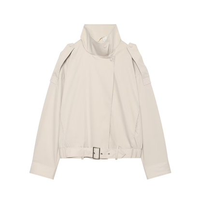 Women's With Belt loose stand collar jacket