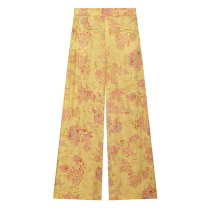 suit Women's 2 pieces Rope knot buckle decorative printed shirt+pants