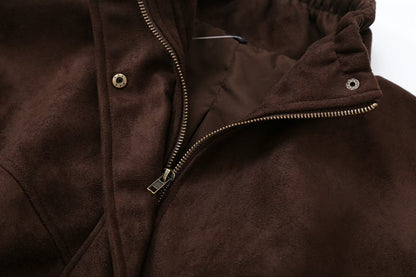 Women's suede textured elastic waist jacket Coat
