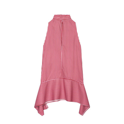 Women's bow decoration asymmetrical striped top