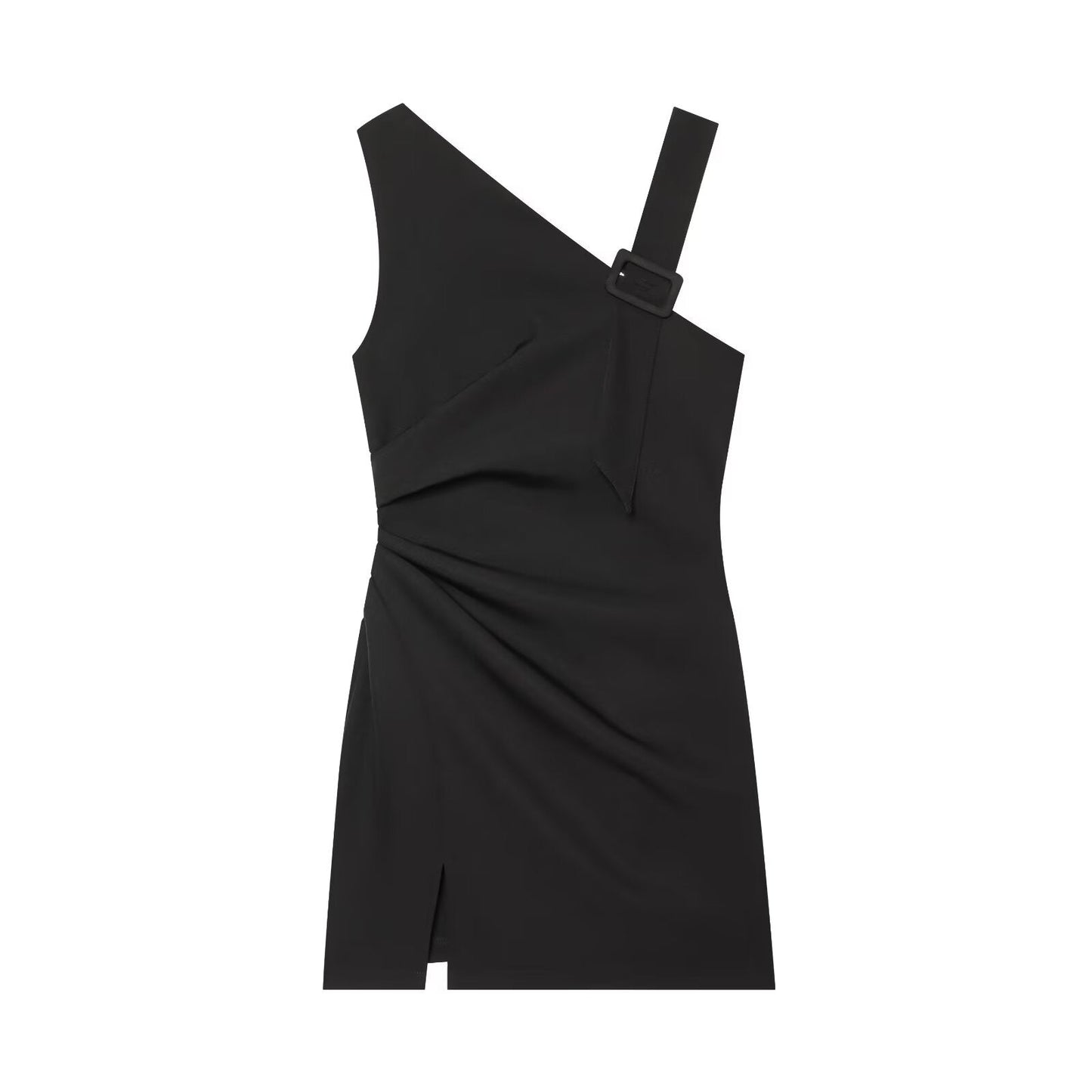 Women's buckle decoration asymmetrical mini dress