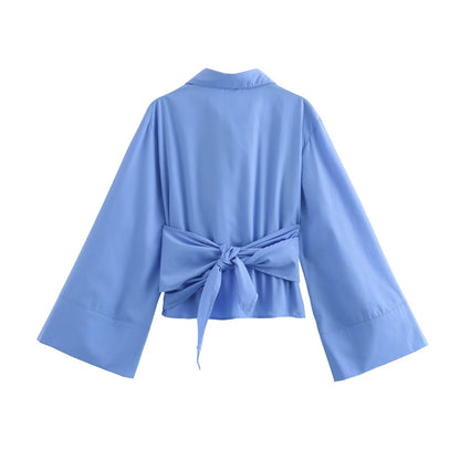 Women's bow decoration casual poplin shirt