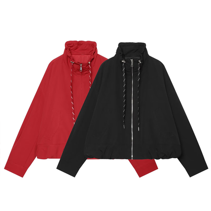 Women's drawstring decorative stand collar cotton jacket