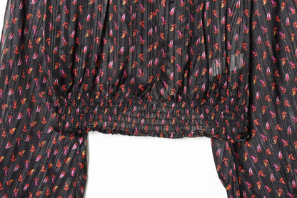 Women's knot decoration V-neck printed top