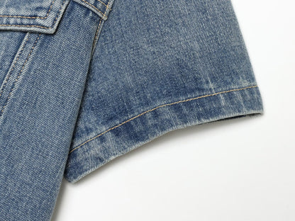 Women's short Lapel asymmetrical denim shirt