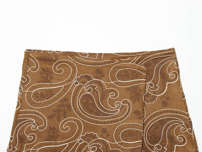 Women's imitates suede texture embroidery culottes