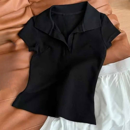 2026 women's new fashion casual polo neck short sleeve T-shirt