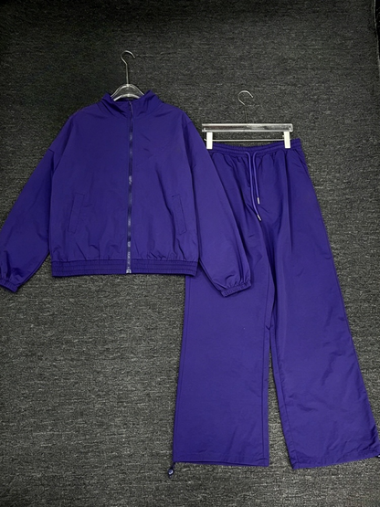 Women's new short stand-up collar zipper coat drawstring wide-leg pants