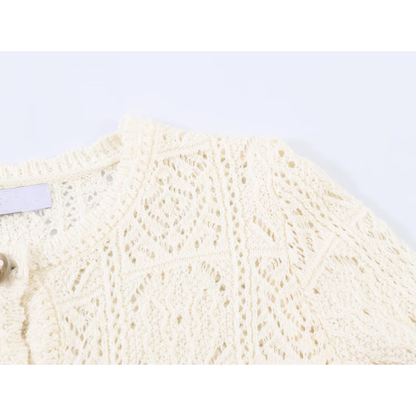 Women's short jacquard cotton knitted cardigan
