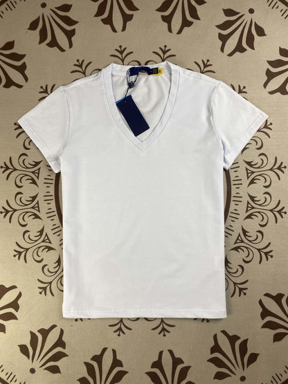 Women's New Fashion Joker Embroidered Pure Cotton Solid Color V-neck Slim T-shirt