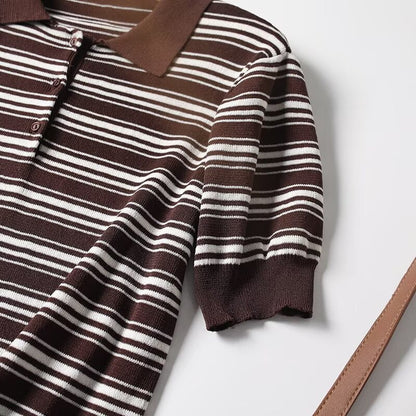 Women's new fashion short sleeved striped T-shirt top