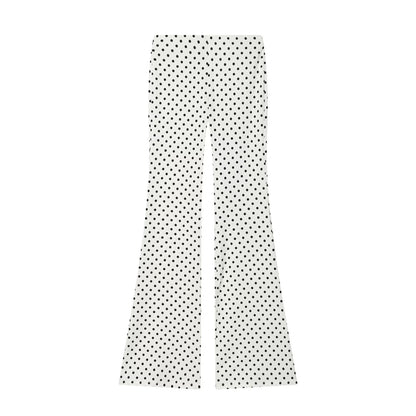 suit Women's 2 pieces elastic wave point hanging neck top+flared pants