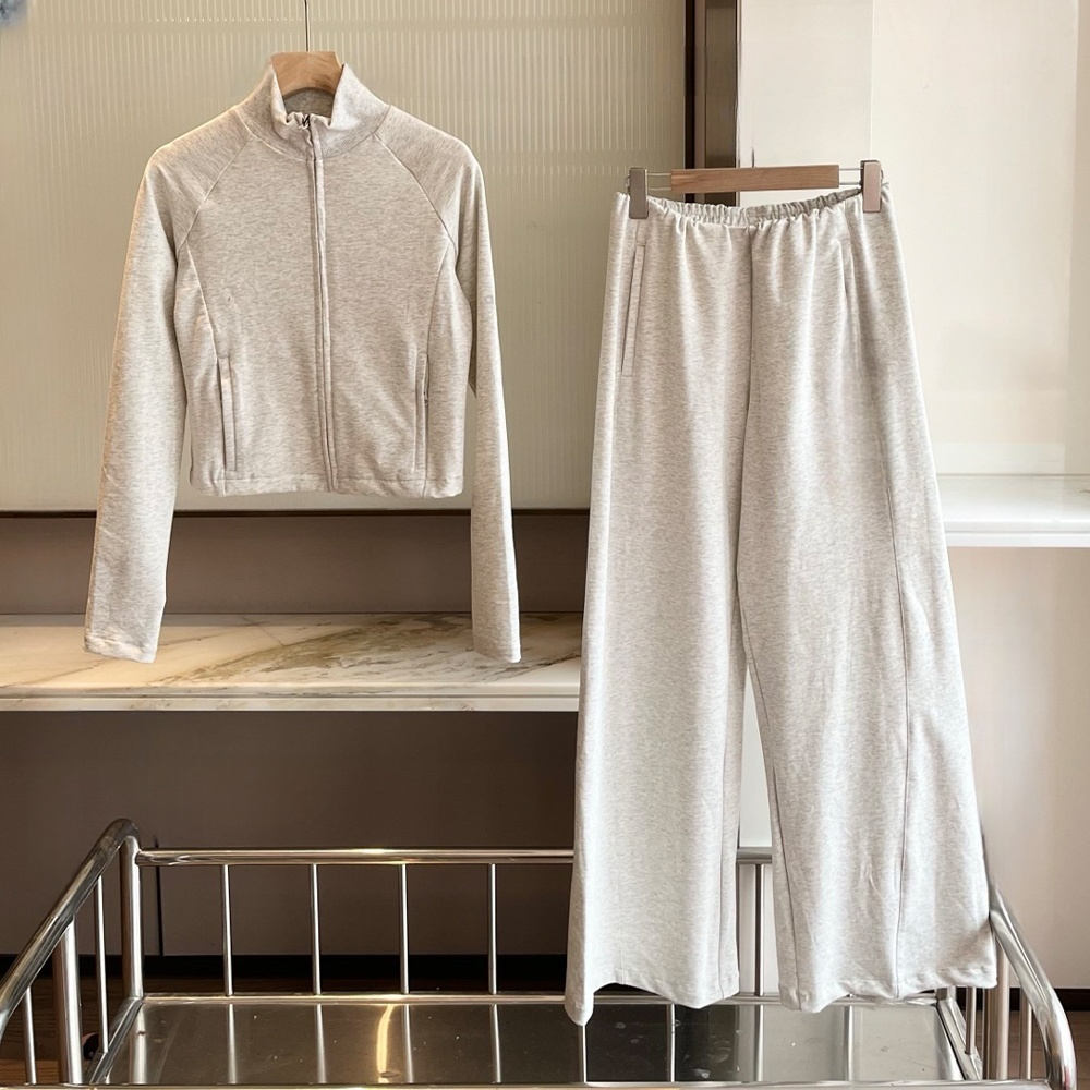 Women's new short stand-up collar sports coat drape wide-leg trousers suit