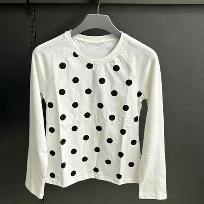 Women's new polka-dot long-sleeved O-neck T-shirt