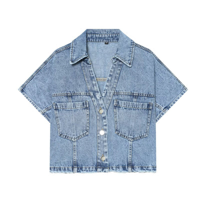 suit Women's 2 pieces casual short denim shirt+culottes