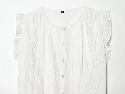 Women's vertical lace decoration sleeveless shirt