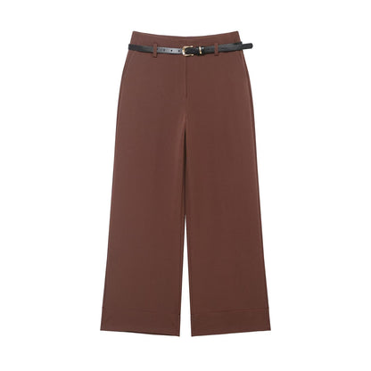 Women's rolled hem design casual With Belt pants