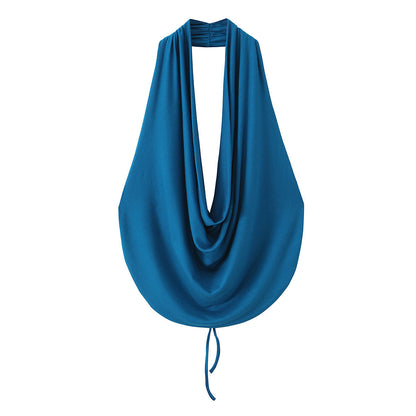 Women's pleated Hanging neck collar top