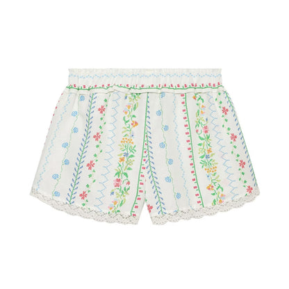 suit Women's 2 pieces linen blend printed asymmetrical top+shorts