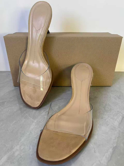 Women's 2026 New Transparent Plastic Stiletto Heel Square Toe Slimming Versatile High-Heeled Sandals