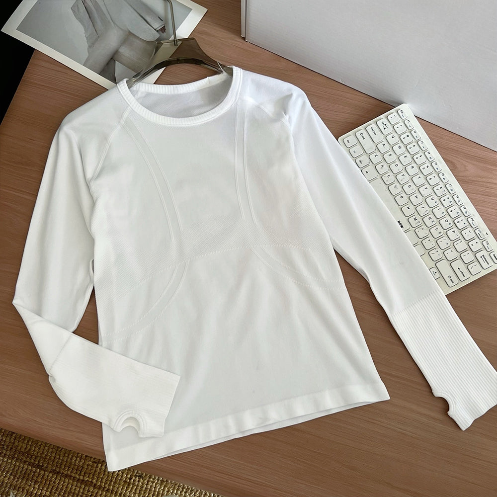 LU Women's New Joker Classic Jacquard Knitted Long Sleeve Bottom Shirt