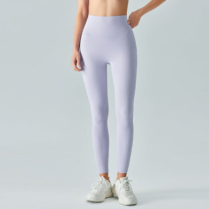 Women's New Fashion Joker Nude High Waist Belly Yoga Pants Double Sanding Peach Hip Running Tight Fitness Pants.
