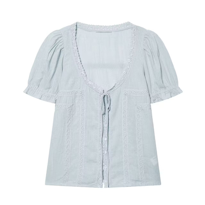 Women's embroidered chiffon lace up shirt