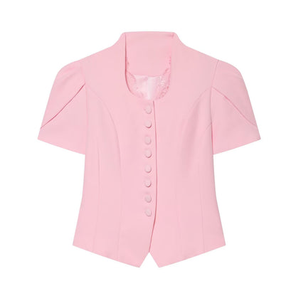 Women's new lace patchwork short sleeved Blazer top