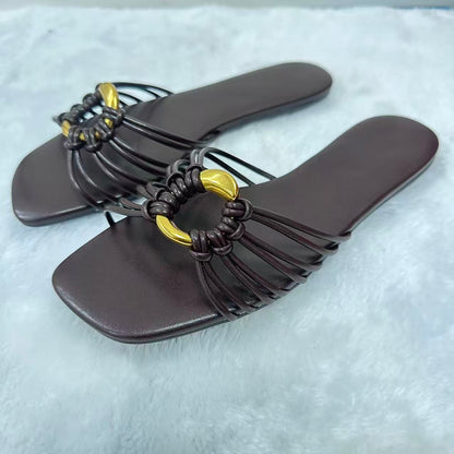 Women's new fashion thin metal round buckle strap sandals.