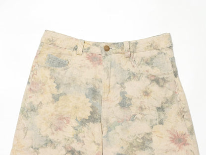 Women's floral printed mid waist shorts