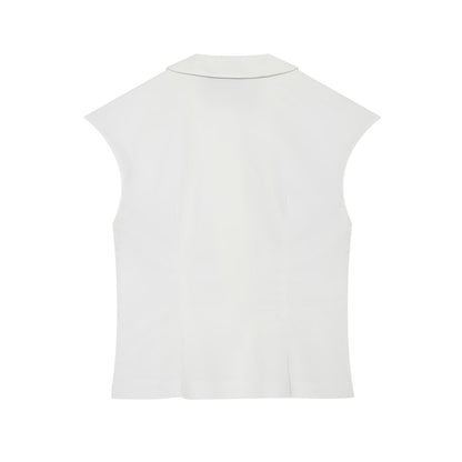 Women's breasted decorative sleeveless lapel top