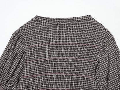Women's short pleated plaid shirt
