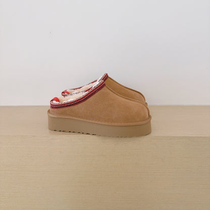 Women's embroidered thick-soled semi-mopped snow boots