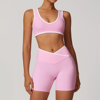 Women's New Cross-waist Sports Suit Female Contrast Backless Tight Nude Yoga Suit Running Fitness Yoga Suit