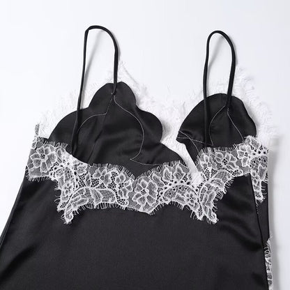 Women's asymmetric lace suspender dress