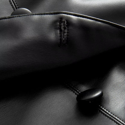 Women's slim double breasted faux leather Blazer Coat