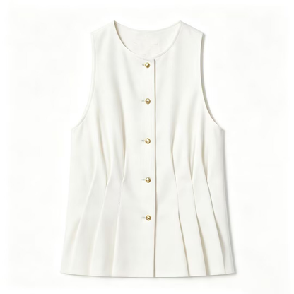 suit Women's 2 pieces pleated decorative slim vest+mini flared pants