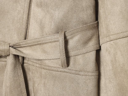 Women's with belt suede short slim jacket Coat