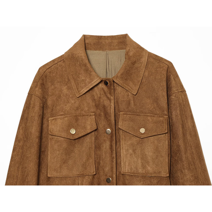 Women's with belt suede texture jacket Coat