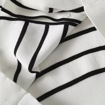 Women's autumn fashion button design short sleeved striped cardigan