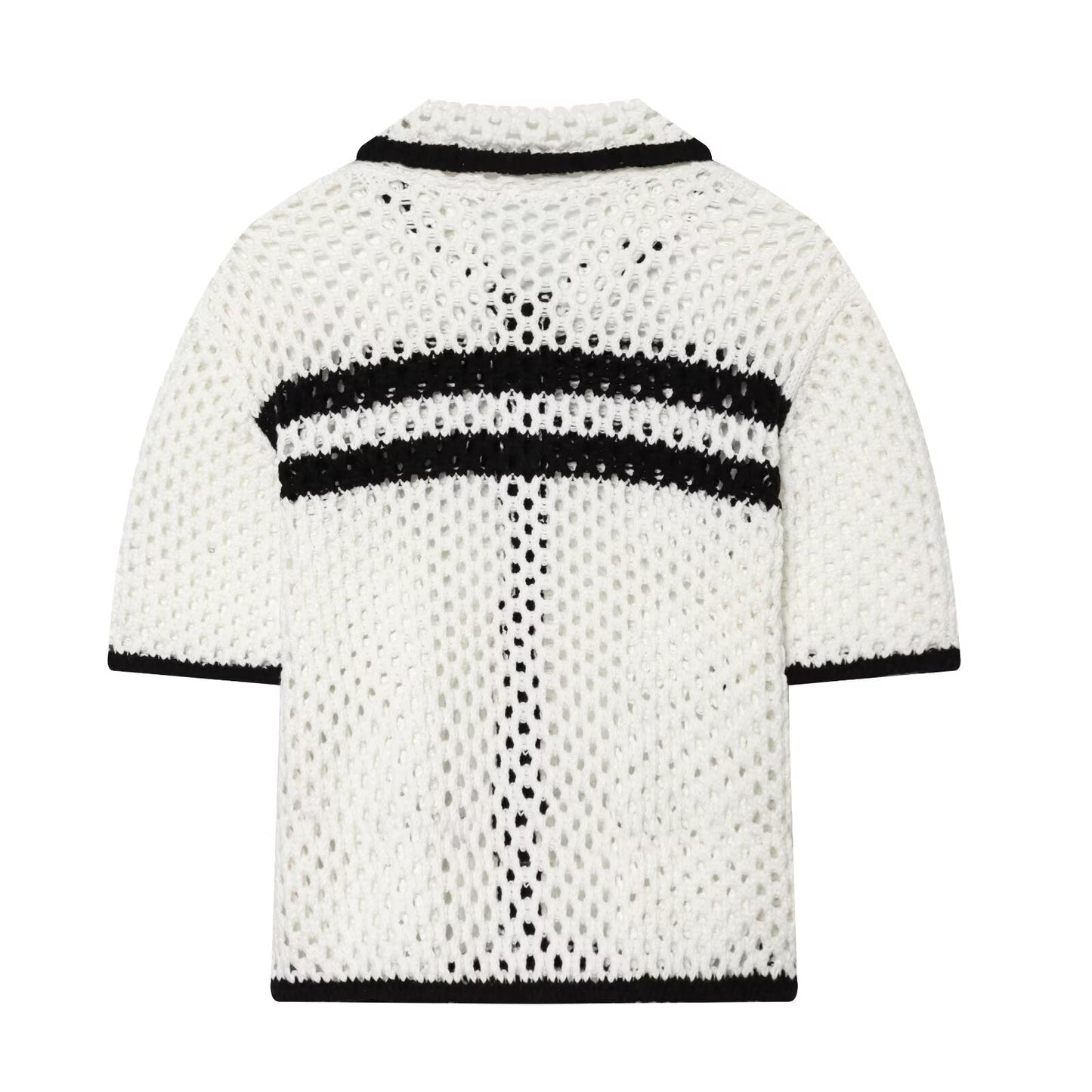 Women's POLO collar hollow knit Coat