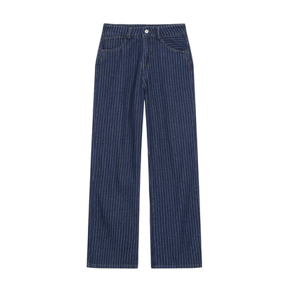 suit Women's 2 pieces short denim striped Coat+straight low rise jeans