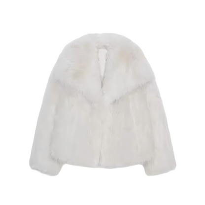 Women's artificial fur effect lapel jacket coat