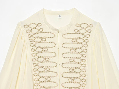 Women's long sleeved O Neck rope Knot button shirt