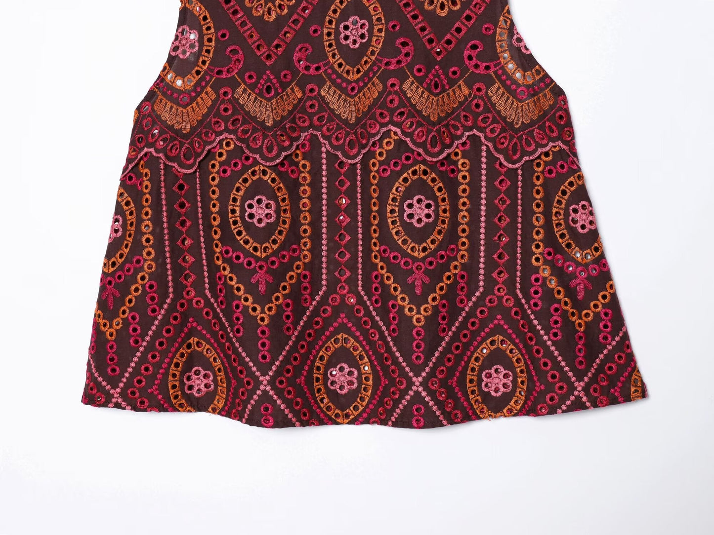 suit Women's 2 pieces hollowed out embroidered O-Neck top+Skirts
