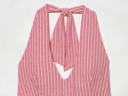 suit Women's 2 pieces striped halter neck top+wide leg pants