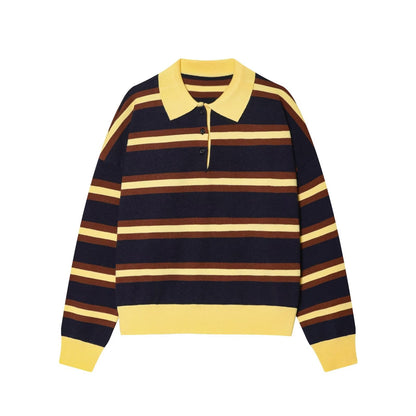 Women's comfortable striped knitted polo shirt