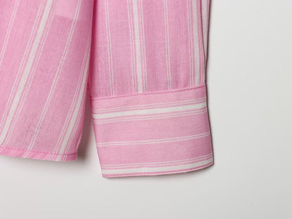 suit Women's 2 pieces loose linen blended striped shirt+Skirts