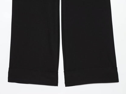 Women's With Belt high waisted straight leg rolled edge pants